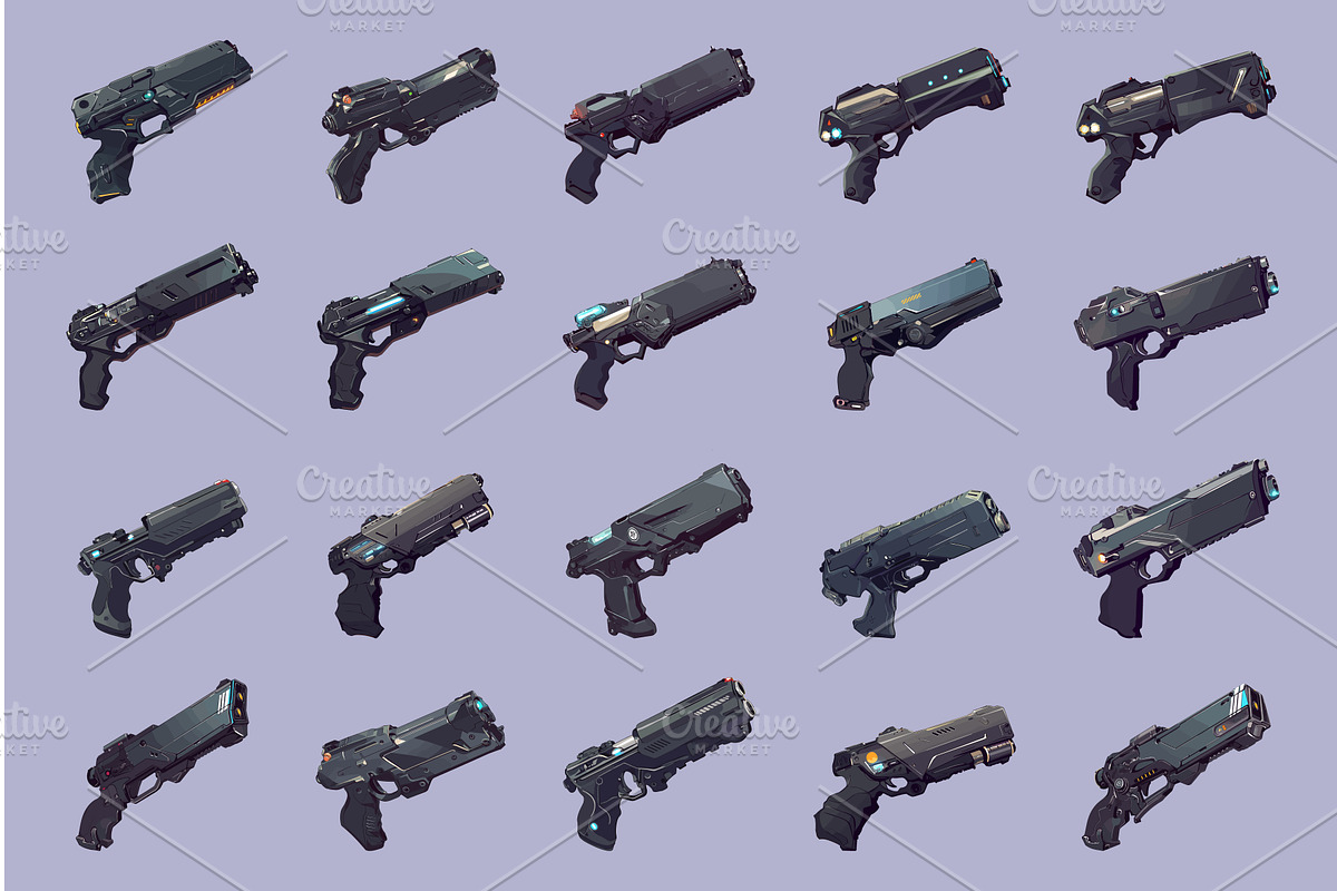 Set of futuristic police pistols, an Object Illustration by LadadikArt