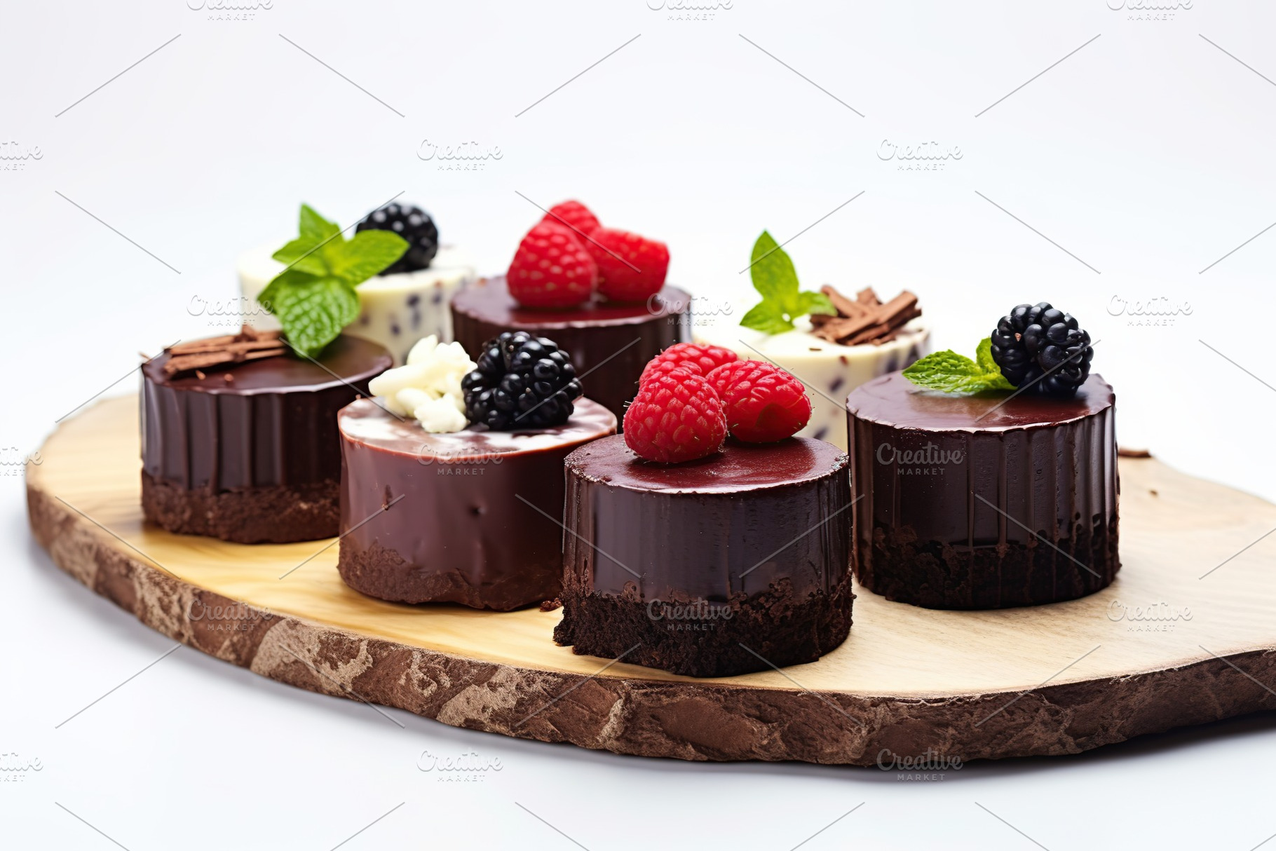 Different pieces of cheesecake with fresh berries on white background, a Food & Drink Photo by AlyaAnd