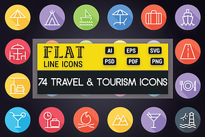 Travel and Tourism Flat Line Icons