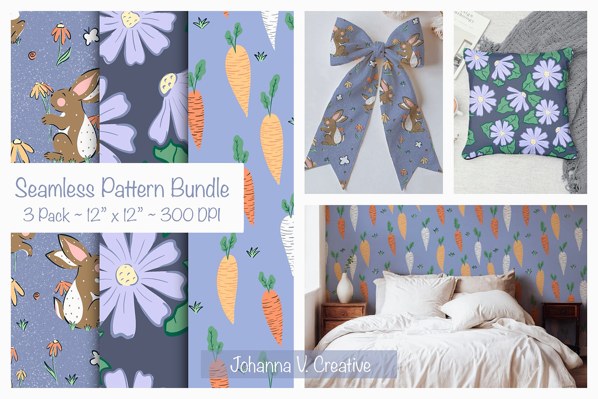 Cute Bunnies Carrots Floral Designs, an Illustration by Johanna V. Creative (Photo 1 of 4)