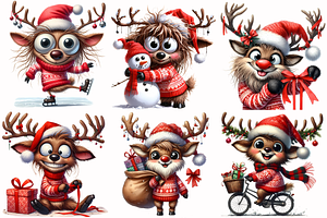 Funny Christmas Reindeers Clipart