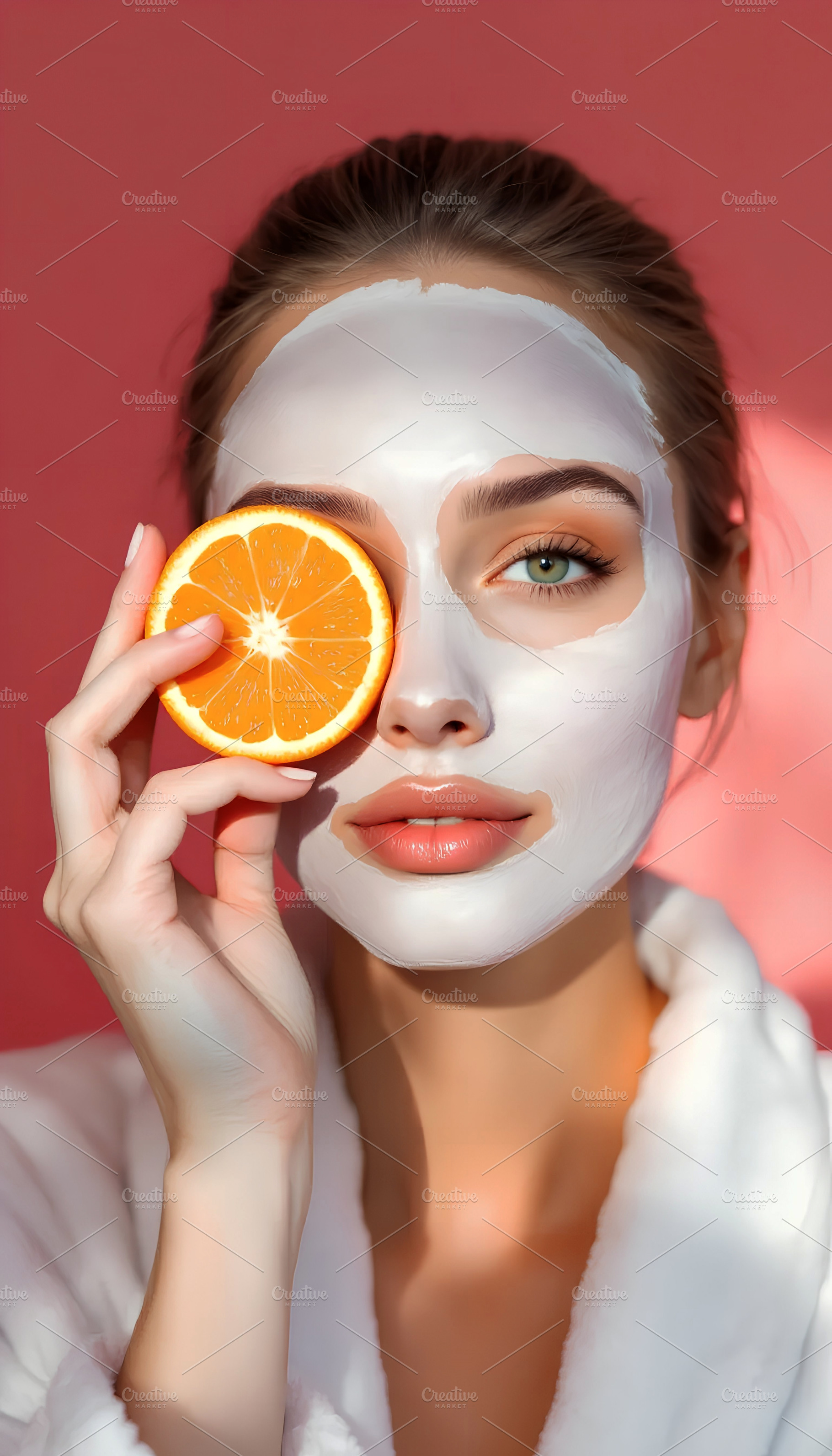 Woman with Face Mask Holding Orange, a Beauty & Fashion Photo by Stock Shape