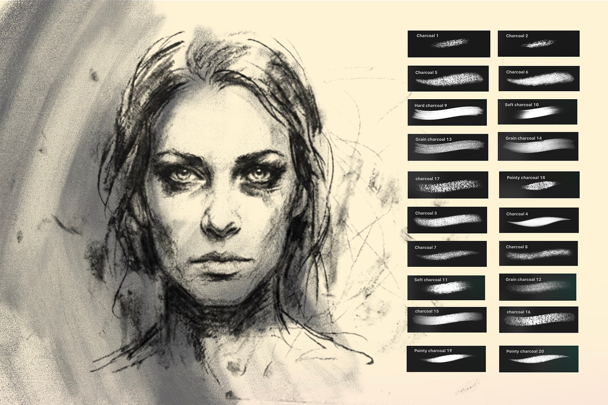 20 Realistic Charcoal Brushes Pack, a Brush Add-On by badrusblue (Photo 4 of 4)