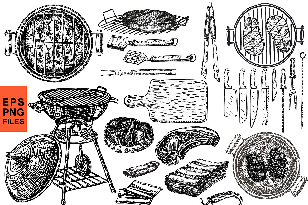 Barbecue hand drawn illustration set, a Food Illustration by Live line (Photo 2 of 6)
