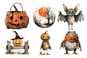 Halloween Clipart Bundle Set Vintage, a Decorative Illustration by Moon Studio (Thumbnail 3 of 5)