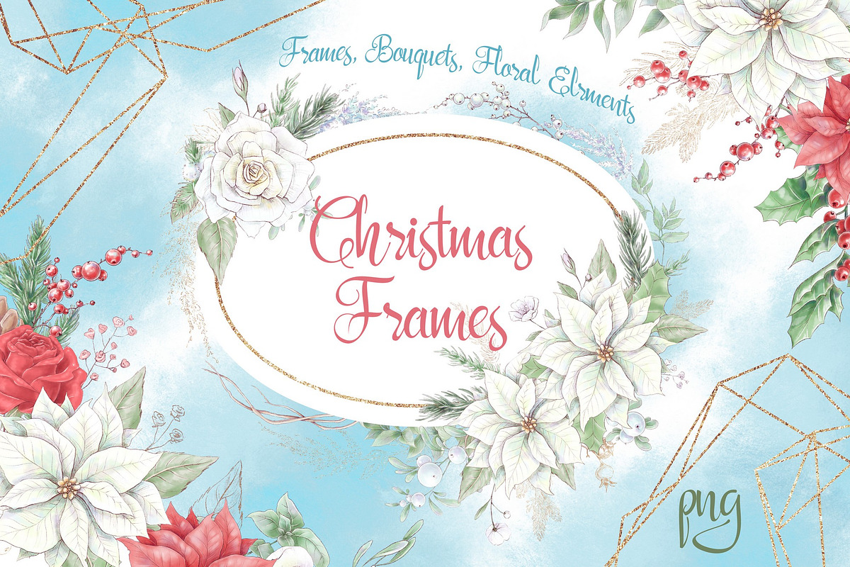 Christmas watercolor gold frames, a Decorative Illustration by Yuliya Art (Photo 1 of 10)