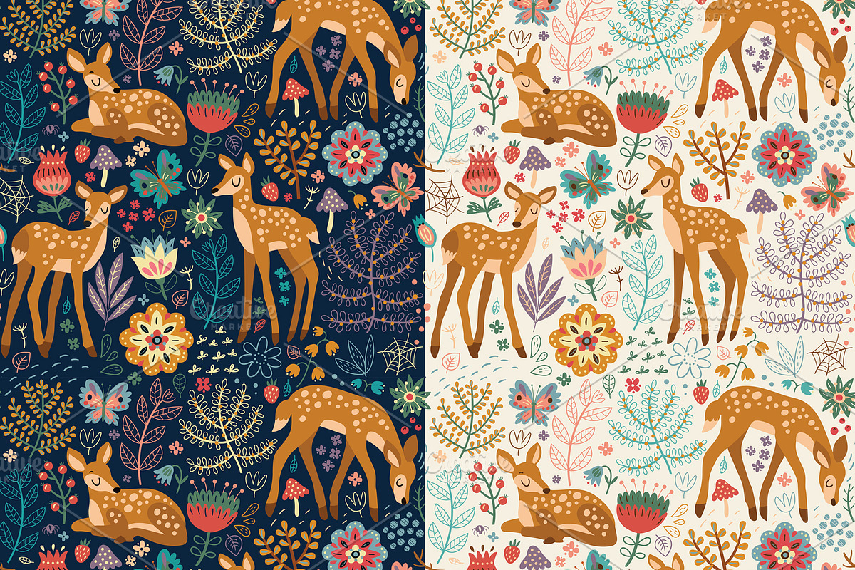 Forest pattern with deer, an Animal Illustration by Anna Guz's Store (Photo 1 of 3)