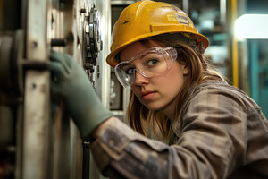Young woman working in industrial fa, a Photo by Tanuart