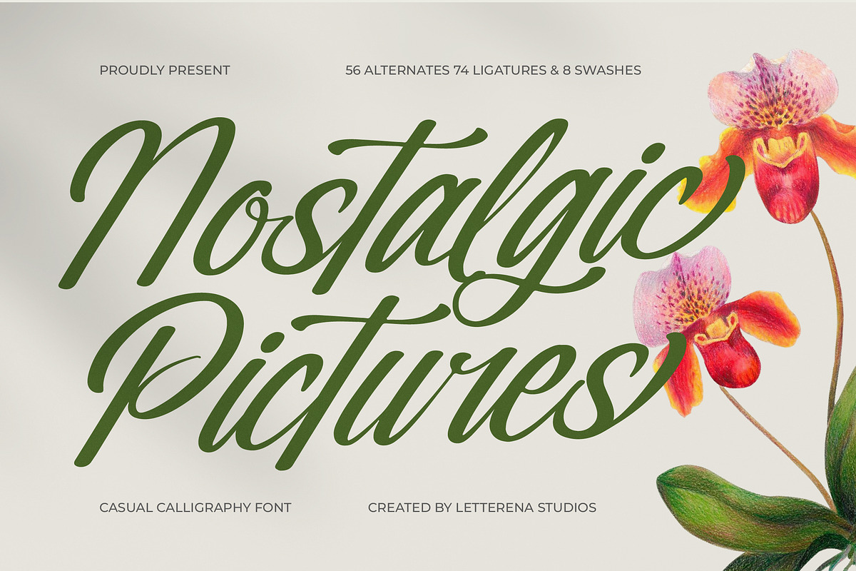 Nostalgic Pictures Calligraphy Font, a Script Font by Letterena Studios Script (Photo 1 of 15)