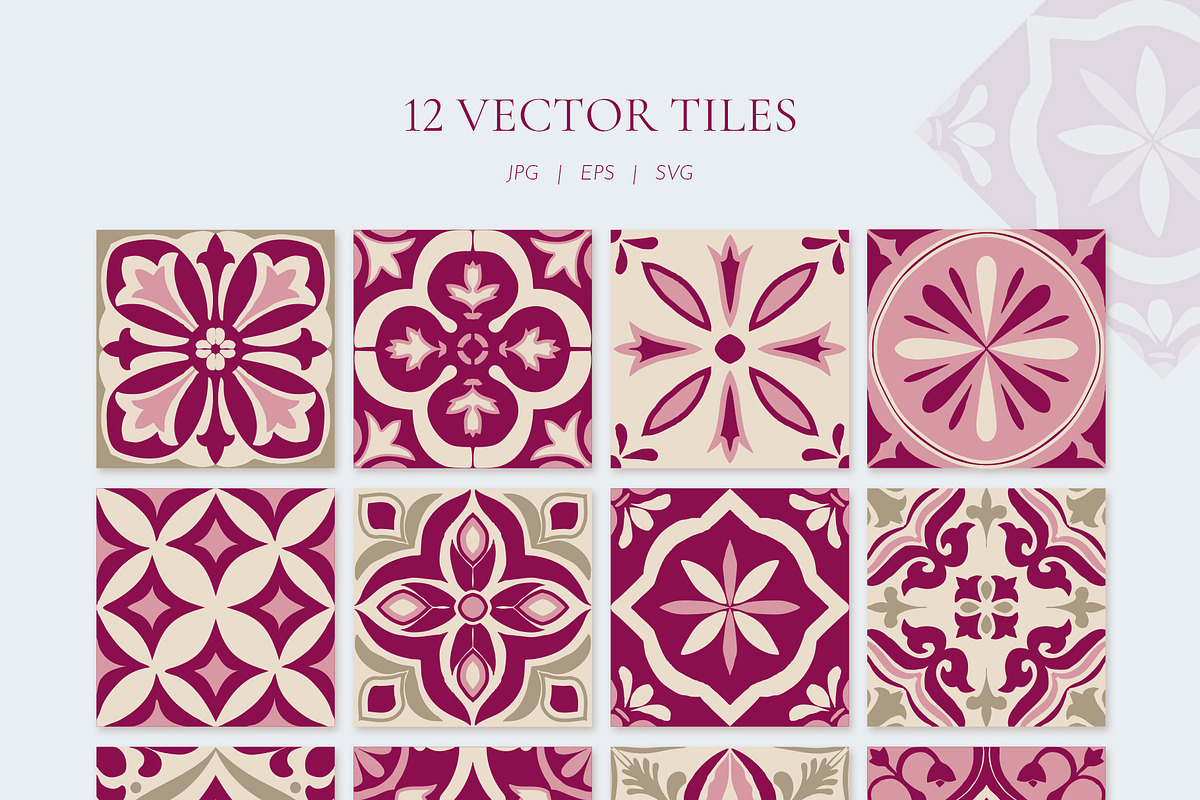 Mauve Tiles Vector Collection, a Decorative Illustration by Liliia Polos Illustration (Photo 3 of 8)