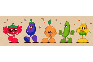 Retro vegetable characters isolated, a Food Illustration by art PVP - market