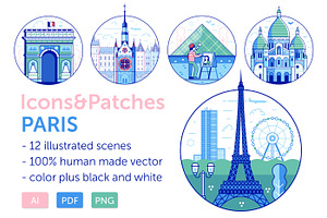 Paris Travel Icons and Patches