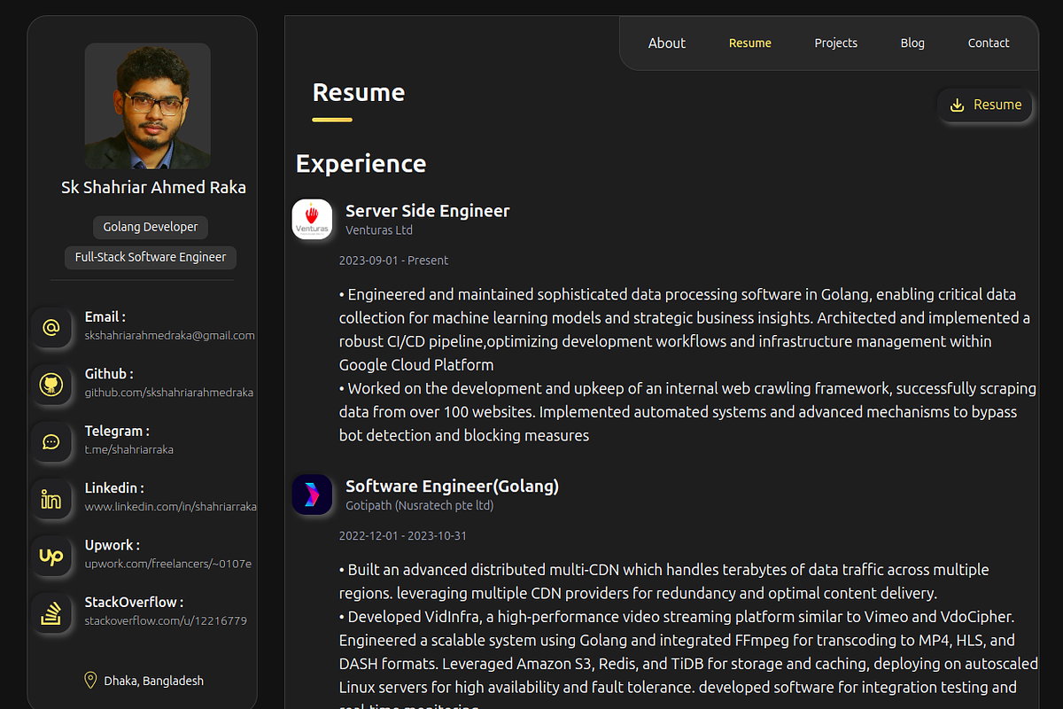 DarkGolden Customizable Portfolio, a React Template by skshahriarahmedraka (Photo 12 of 13)
