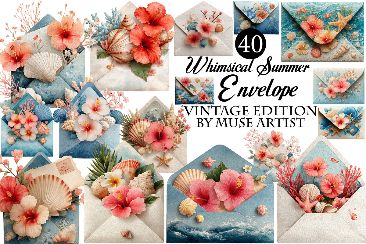 Whimsical Summer Envelope Clipart, an Illustration by DreamArtGraphic (Photo 1 of 8)