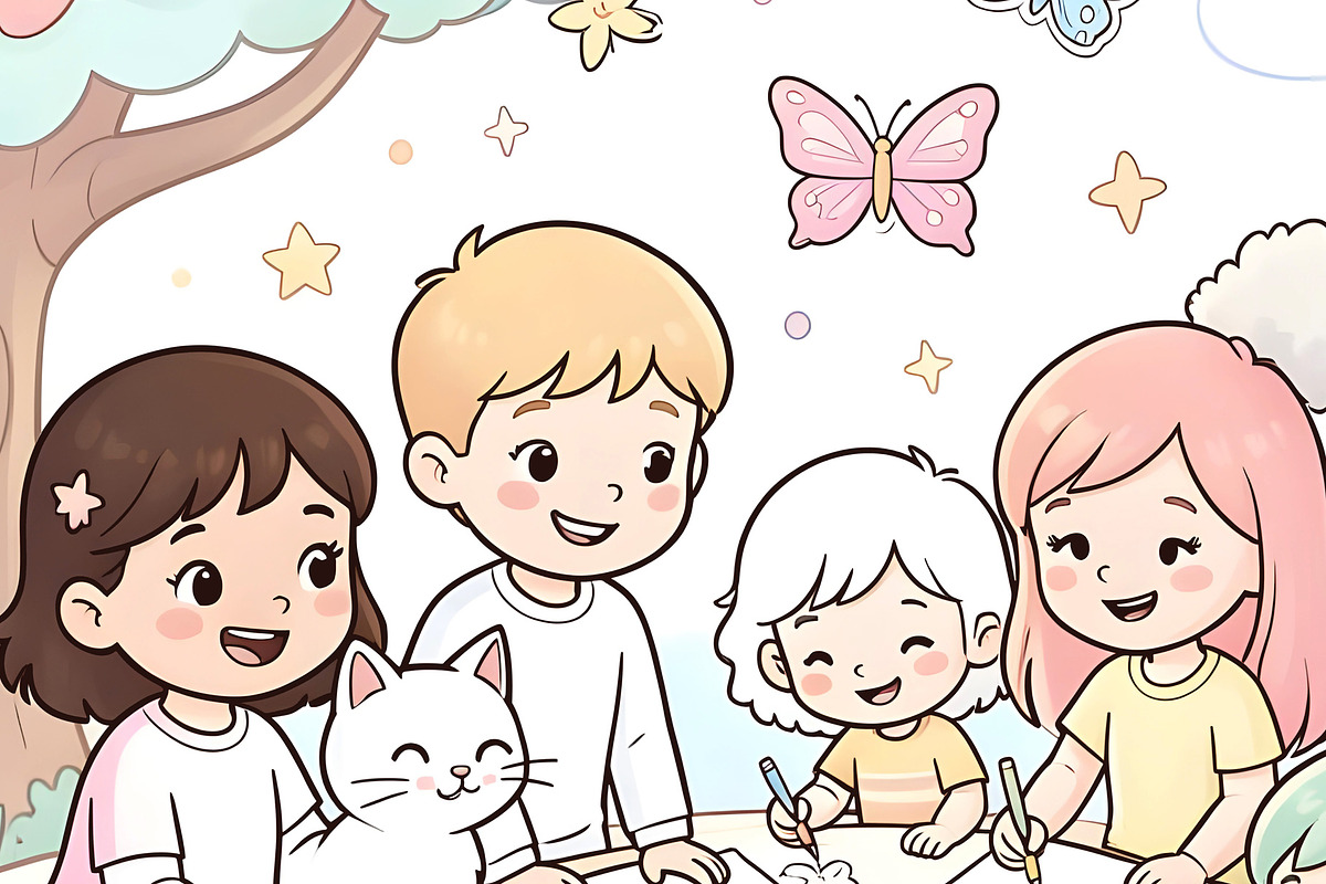Children Enjoying Coloring, a Person Illustration by Sharon Schwalbe (Photo 5 of 6)