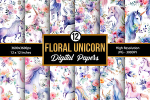 Watercolor Floral Unicorn Patterns