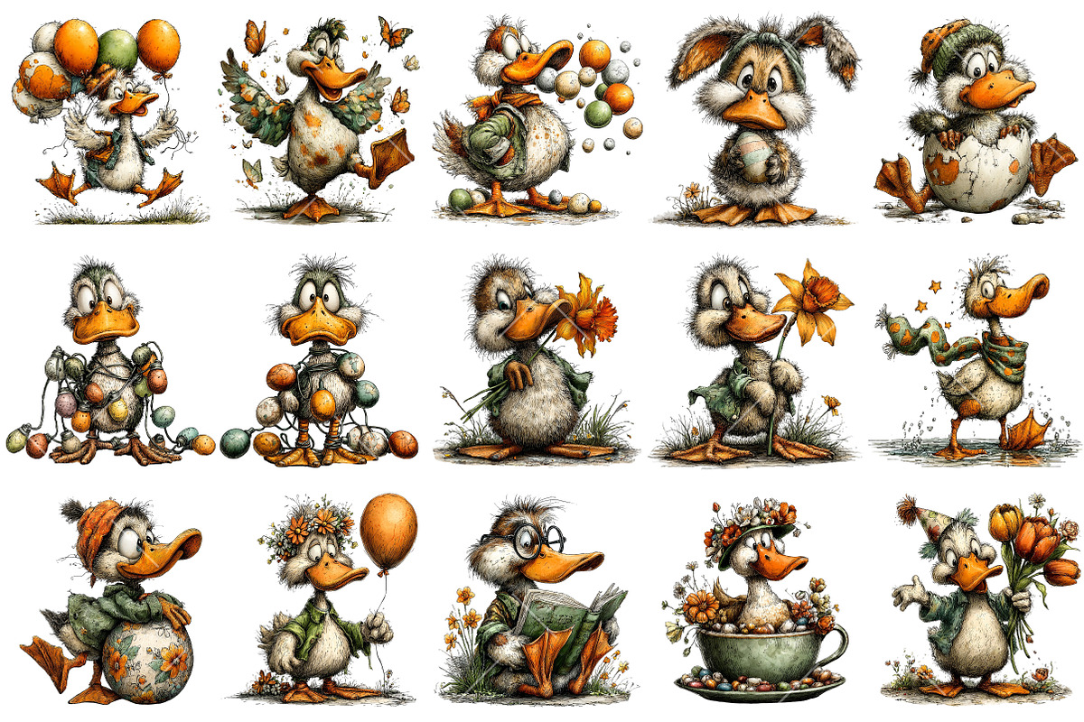 Whimsical Easter Duck Clipart, an Illustration by OK Design (Photo 3 of 6)