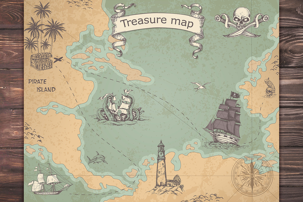 Ancient  Pirate Treasure Map, a Texture Illustration by Artspace
