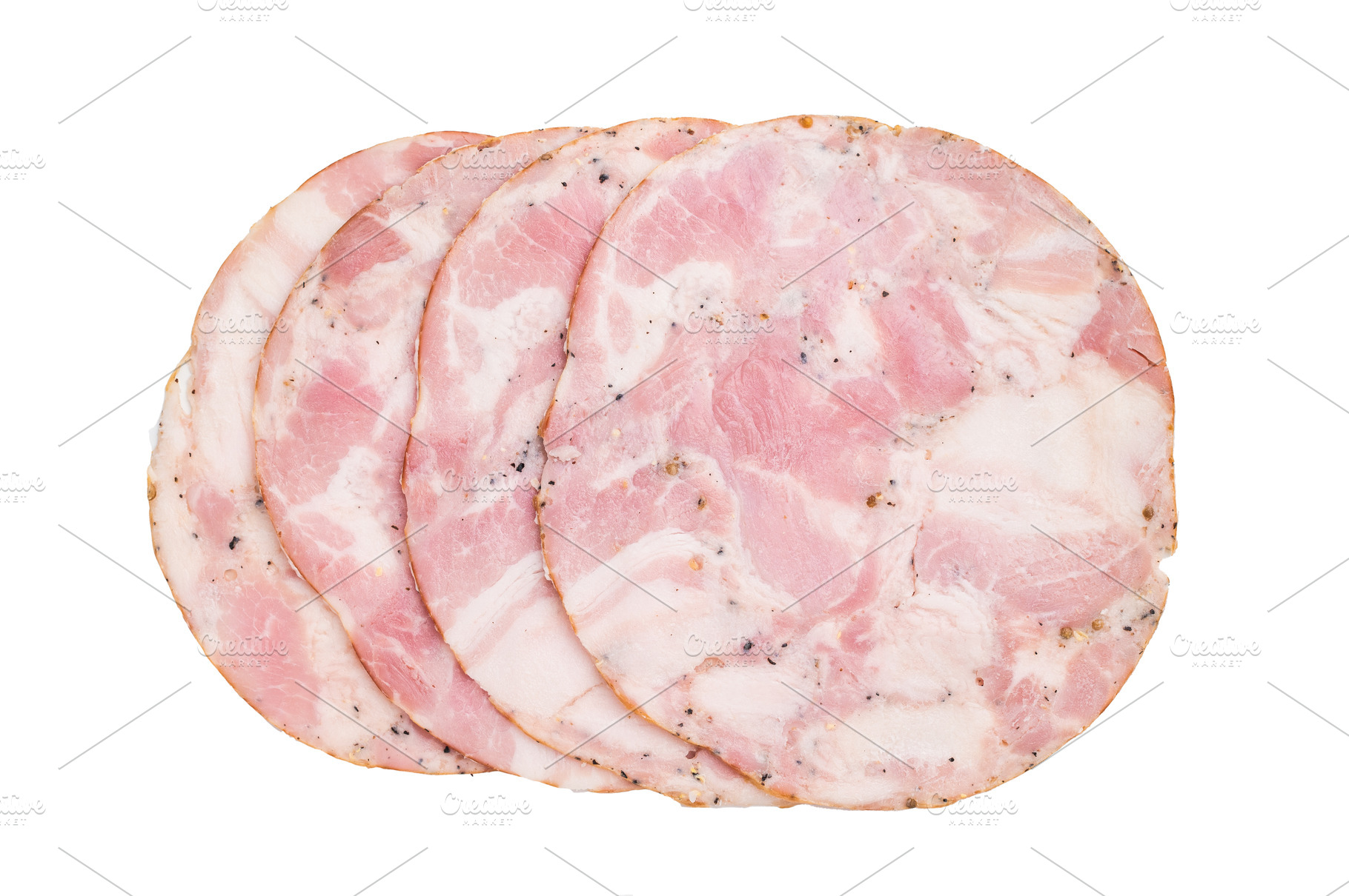 Overhead shot of premium deli meat slices (likely ham or turkey, a Food & Drink Photo by composter-box@mail.ru