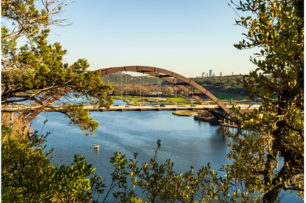 Colorado river and Pennybacker, an Architecture Photo by Backyard Stock