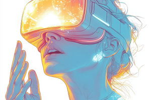 Woman Experiencing Virtual Reality H, an Abstract Photo by Pixeness Studio