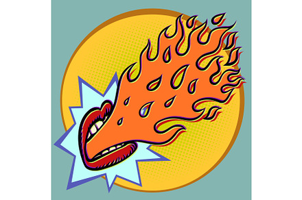 Lips spew fire. Hot offer. Rock and