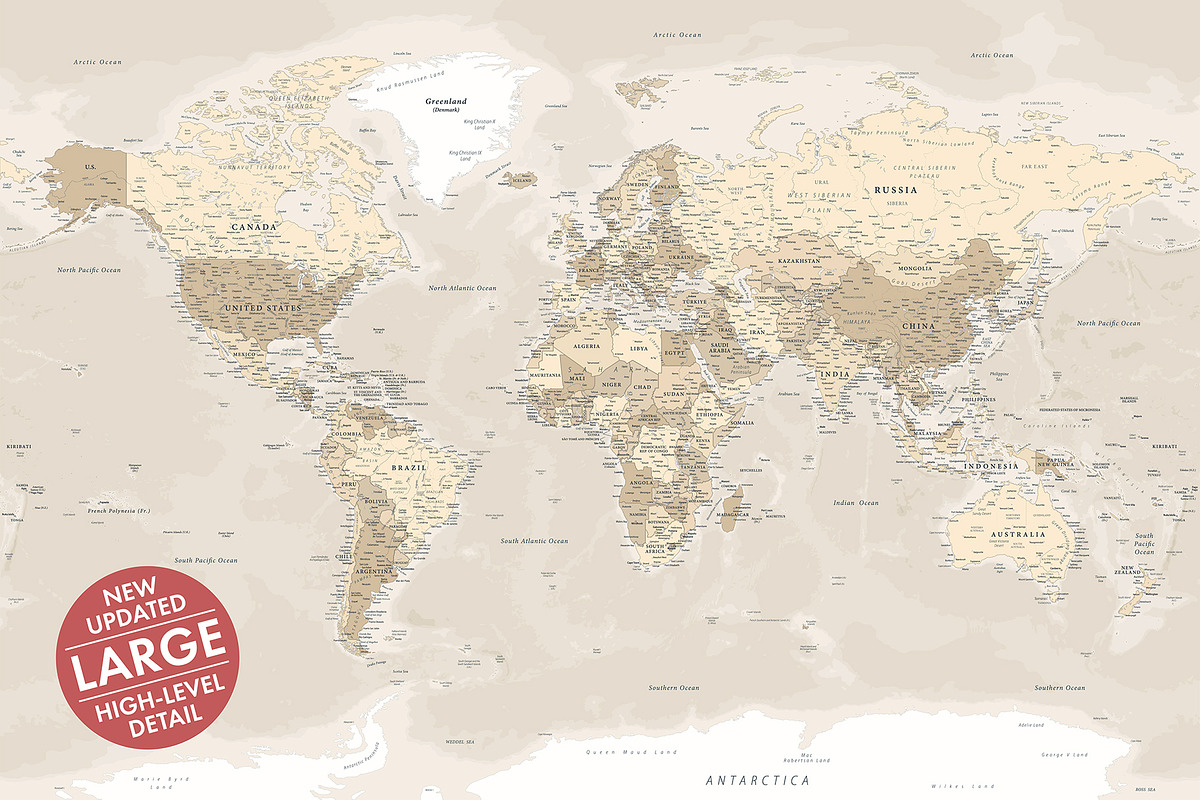 Vector World Map - Large&Detailed, a Decorative Illustration by PorcuPen Works (Photo 1 of 9)