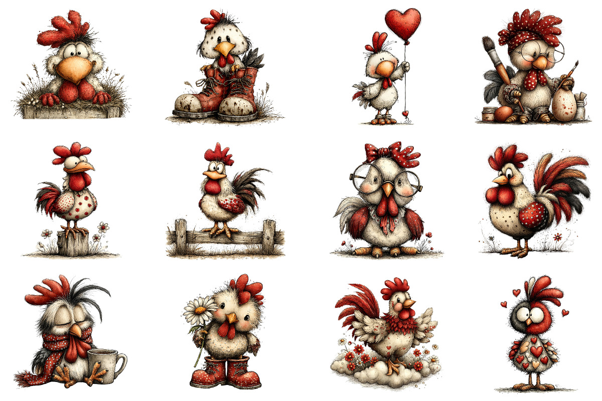 Whimsical Farm Rooster Clipart, an Illustration by Dream Creation (Photo 2 of 4)