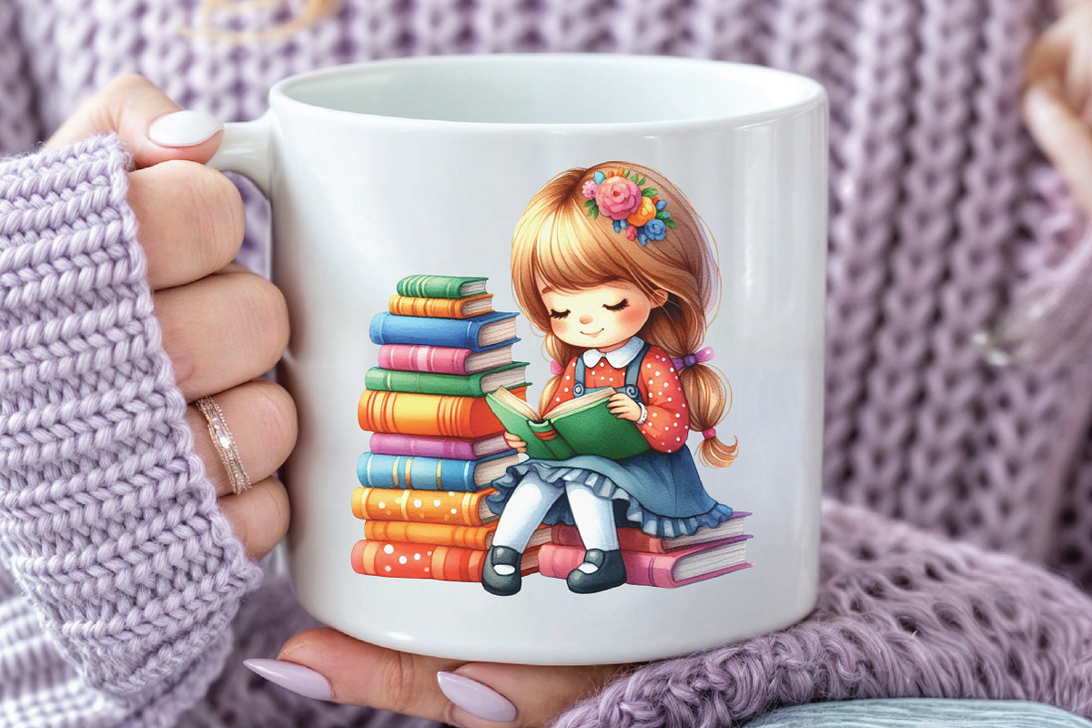 Cute Little Girl Reading Clipart, an Illustration by CraftArtStudio (Photo 5 of 6)