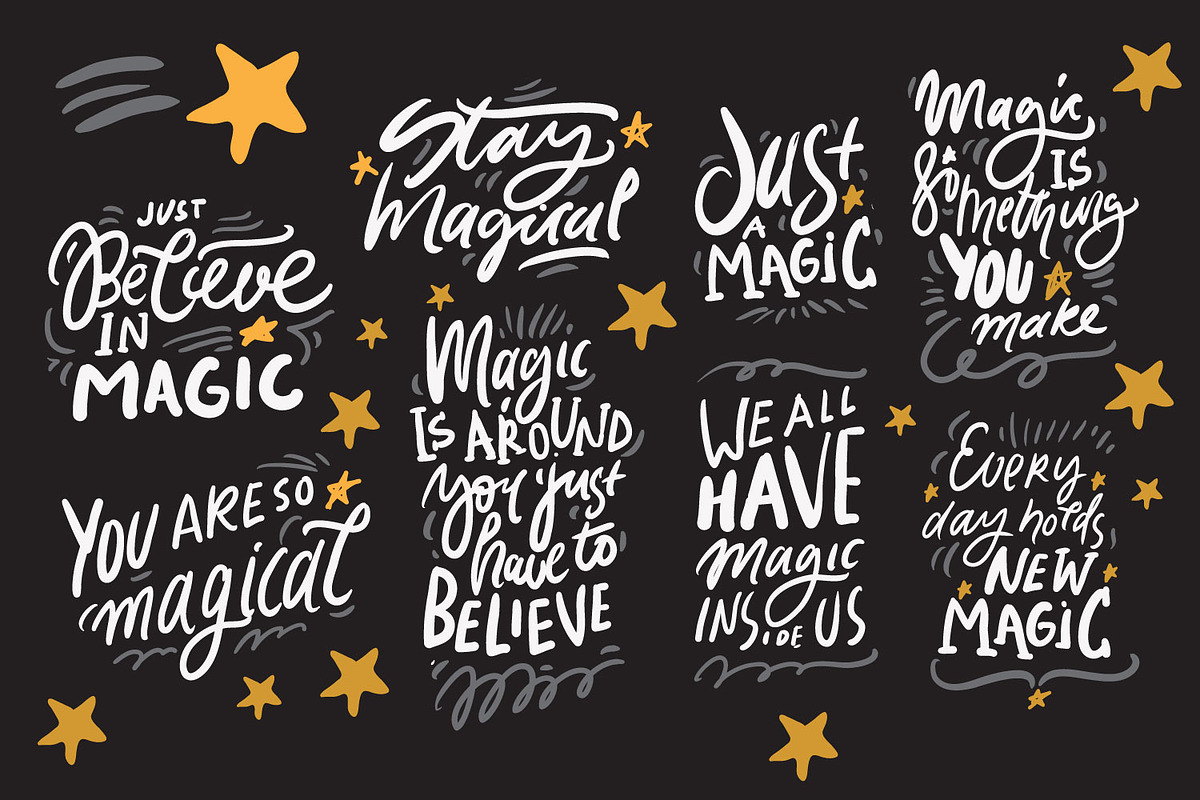 Magic quotes set. 8 quotes, an Illustration by Veronika M