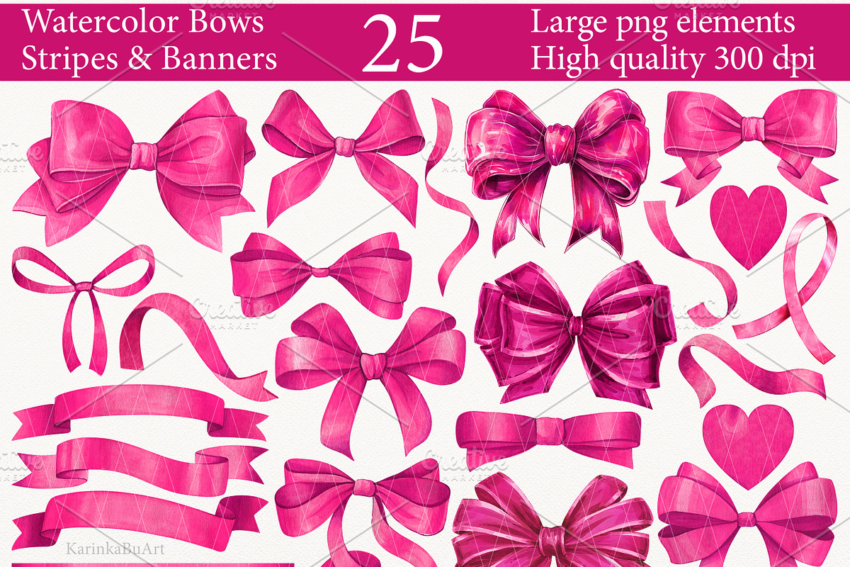 25 PNG Watercolor clipart pink bows, an Object Graphic by KarinkaBU (Photo 2 of 8)