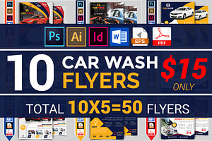 10 Car Wash Flyers Bundle 90% OFF
