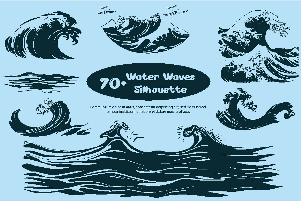 70+ Water Waves Silhouette, a Decorative Illustration by jongcreative (Photo 1 of 7)