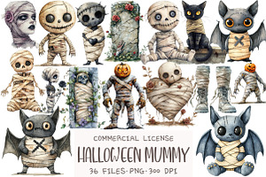 Watercolor Halloween Mummy Clipart, an Illustration by OK Design