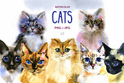 Watercolor cats clipart, an Animal Illustration by NataliMiasStore (Thumbnail 1 of 6)