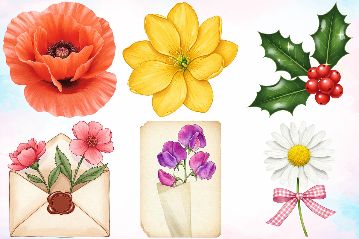 Coquette Birth Month Flowers Clipart, a Seasonal Illustration by Canvas Craft (Photo 3 of 5)