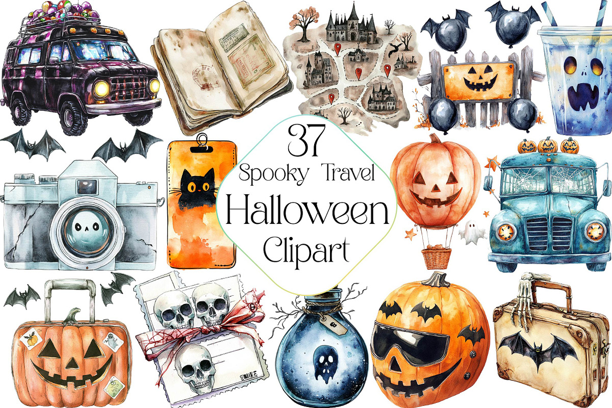 Spooky Halloween Travel Clipart, an Illustration by DreamPrint404 (Photo 1 of 5)