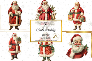 Santa On Holiday Retro Clipart