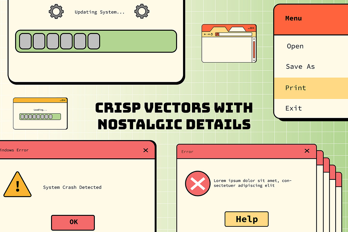 Retro Window UI Elements Set, a Technology Illustration by Invisual Studio (Photo 3 of 9)