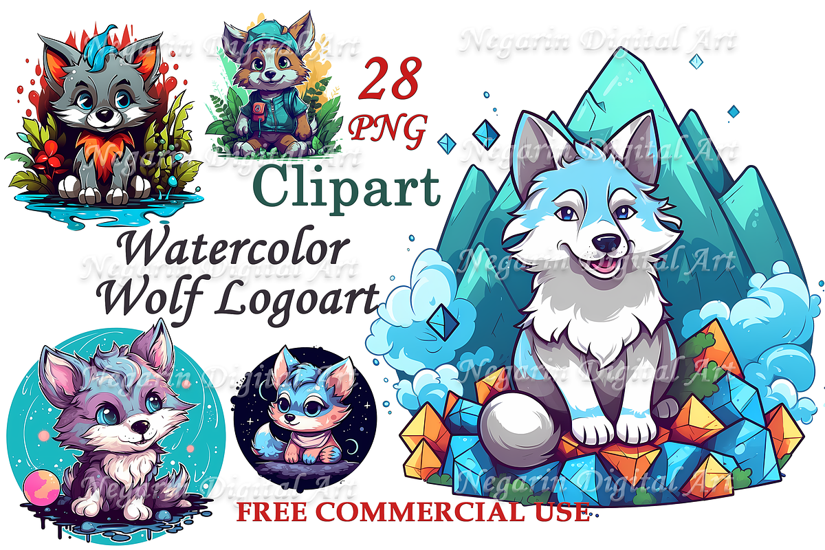 Watercolor Cute Wolf Clipart, an Object Graphic by Negarin Digital Art (Photo 1 of 11)
