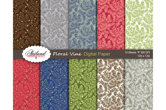 Hand Drawn Floral Vine Digital Paper preview 2
