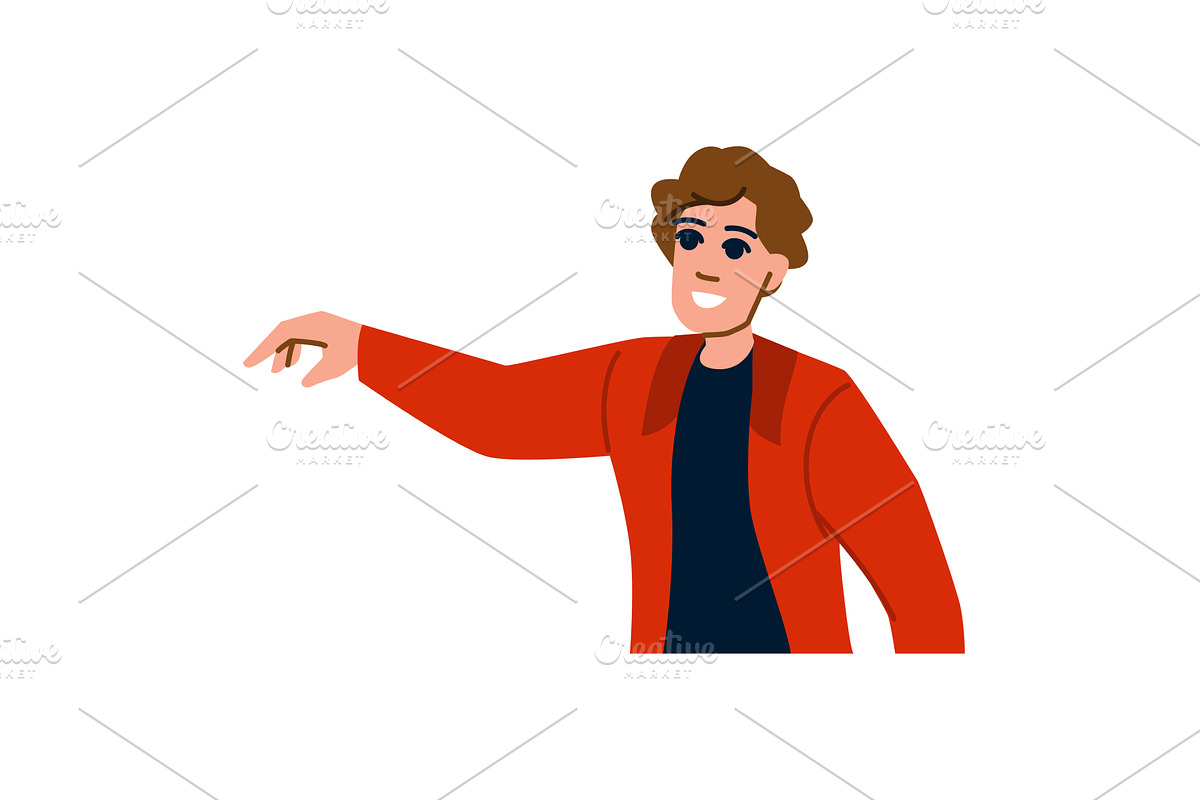Young man pointing with finger and, a Person Illustration by pikepicture