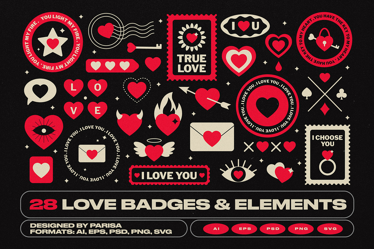 28 Love Badges & Elements, an Object Graphic by Parisa-Artstudio (Photo 1 of 5)