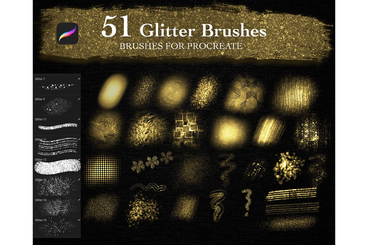 51 Glitter Brushes for Procreate, a Brush Add-On by Lucrumplus (Photo 1 of 2)