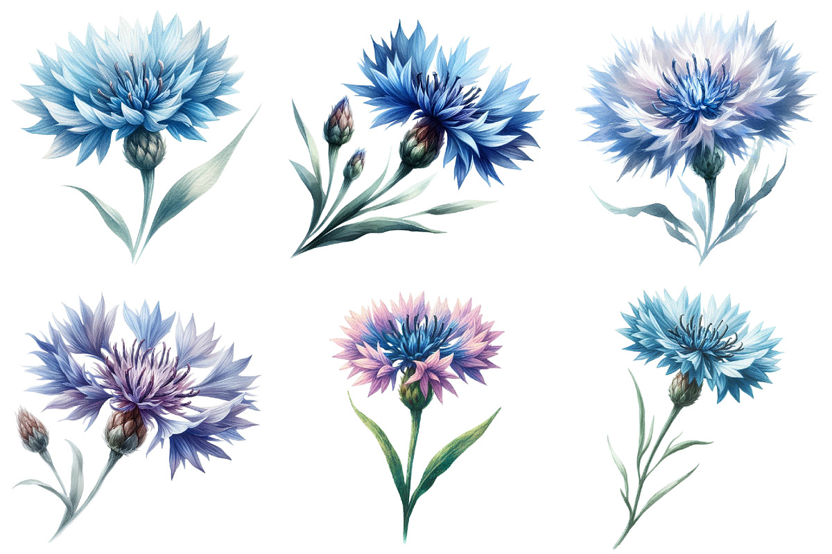 Blue Watercolor Cornflower Clipart, an Illustration by Daily.Designs (Photo 2 of 5)