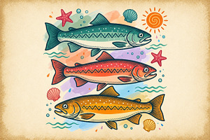 Colorful Fish Ocean Vintage PNG, a Work Illustration by Sublimation Artist