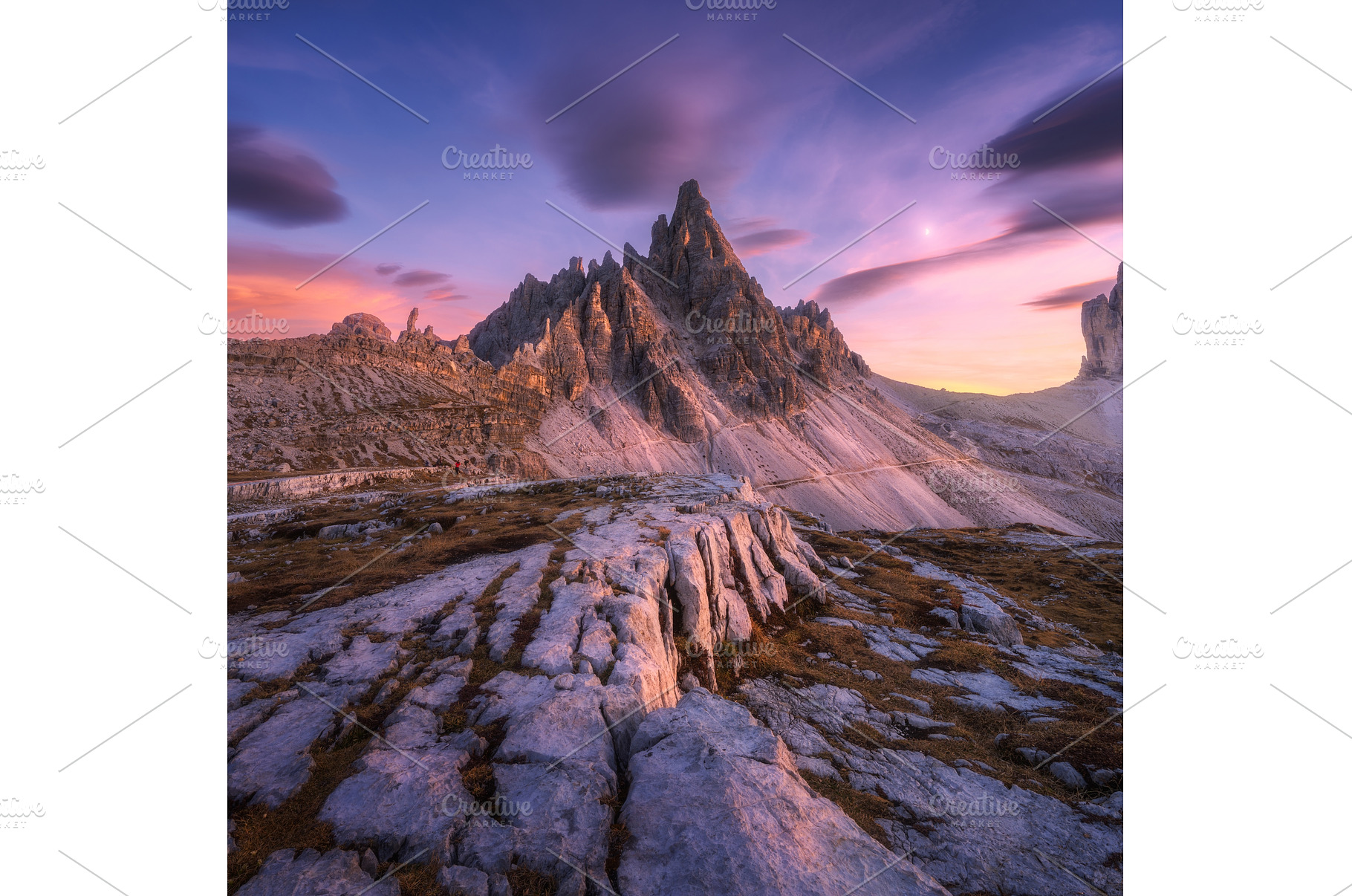 Alpine mountains at colorful sunset, a Nature Photo by den-belitsky