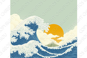Great Wave Ocean Sea Japanese Design