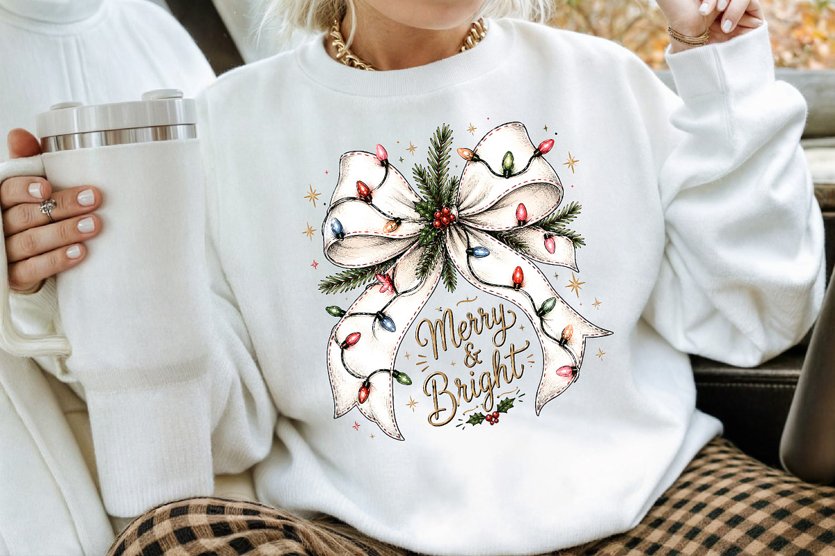 Merry And Bright Christmas Bow PNG, a Seasonal Illustration by Creative Art (Photo 3 of 3)