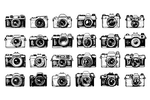 Doodle Vintage Photo Cameras Icons, an Object Illustration by LadadikArt